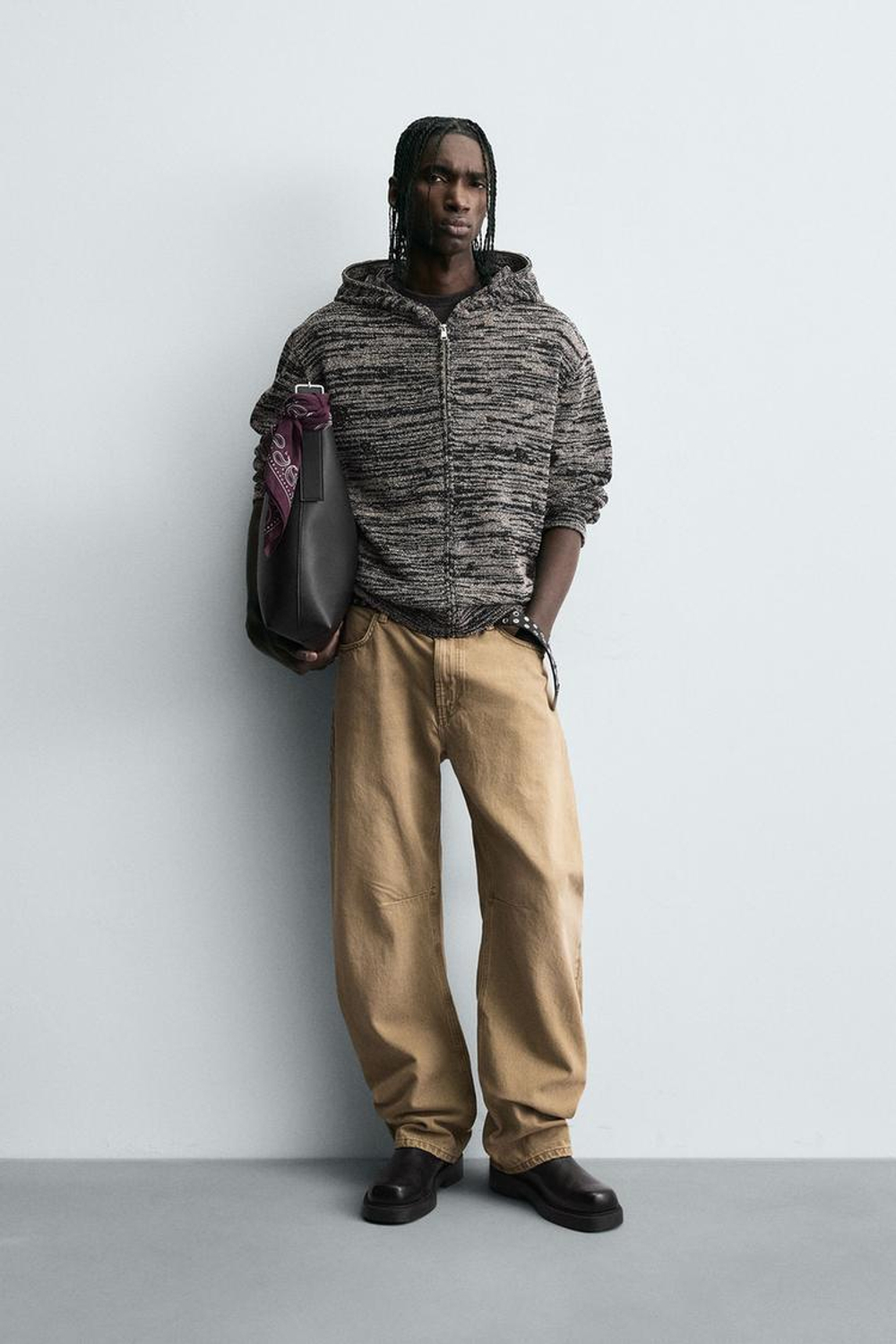 ZARA ВЯЗАНЫЙ КАРДИГАН С КАПЮШОНОМ, ЧЕРНЫЙ