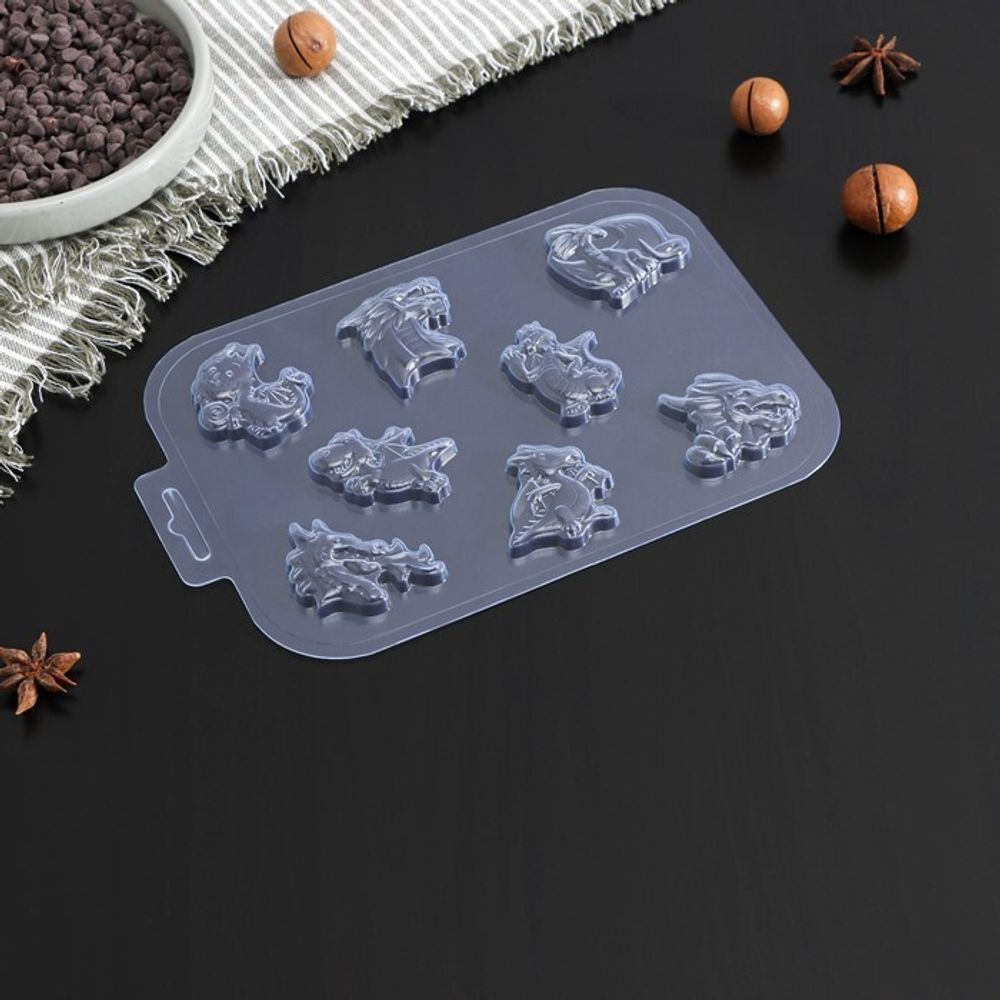Форма для шоколада и конфет «Драконы», размер ячейки 5×4 см, цвет прозрачный
