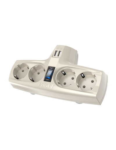 ZIS Cmpany Pilot T USB, 4 розетки с заземлением, 15A, 3300Вт, 2 USB разъема для зарядки, цвет белый