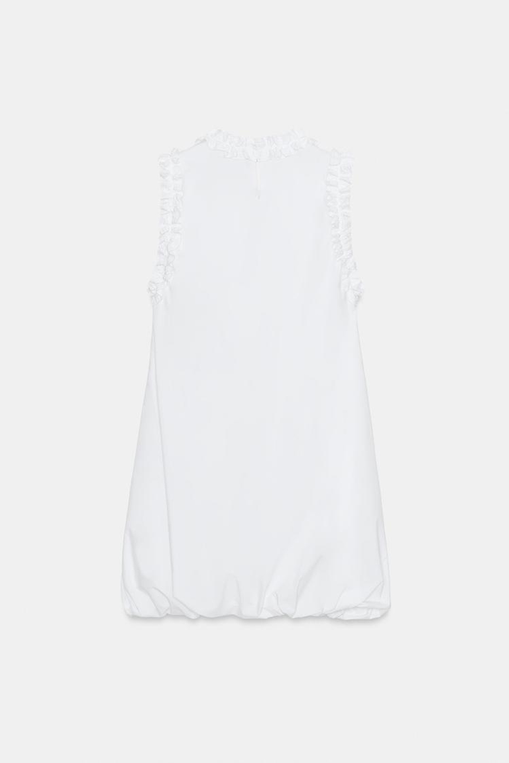 ZARA ПЛАТЬЕ ИЗ ПОПЛИНА С ВОЛАНАМИ, БЕЛЫЙ