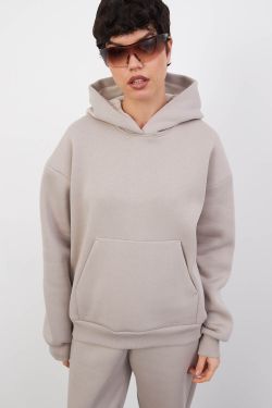 Утепленное худи свободного кроя цвета туман