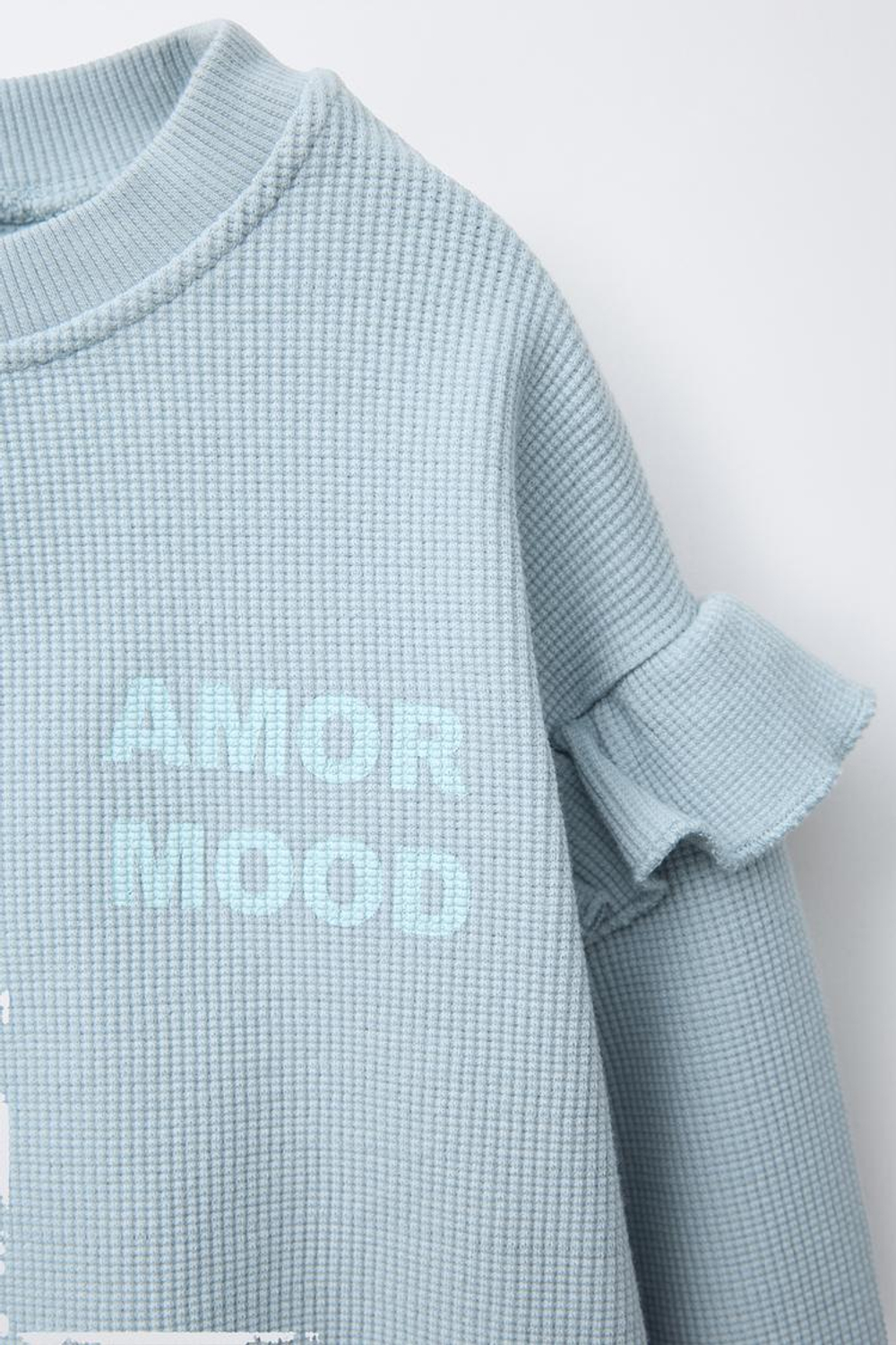 ZARA ТОЛСТОВКА С ВАФЕЛЬНЫМ УЗОРОМ И НАДПИСЬЮ, СЕРЫЙ/СИНИЙ