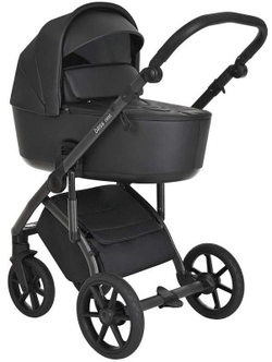 Детская коляска Roan Bass Next Кожа 3 в 1 с автокреслом Tutis Elo Black RN088/1 Black/Black