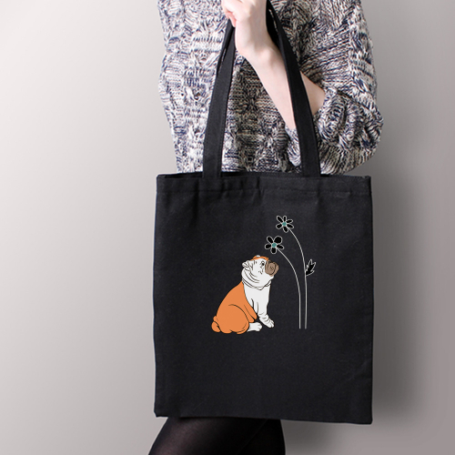 Тканевая сумка "Английский бульдог с цветами"