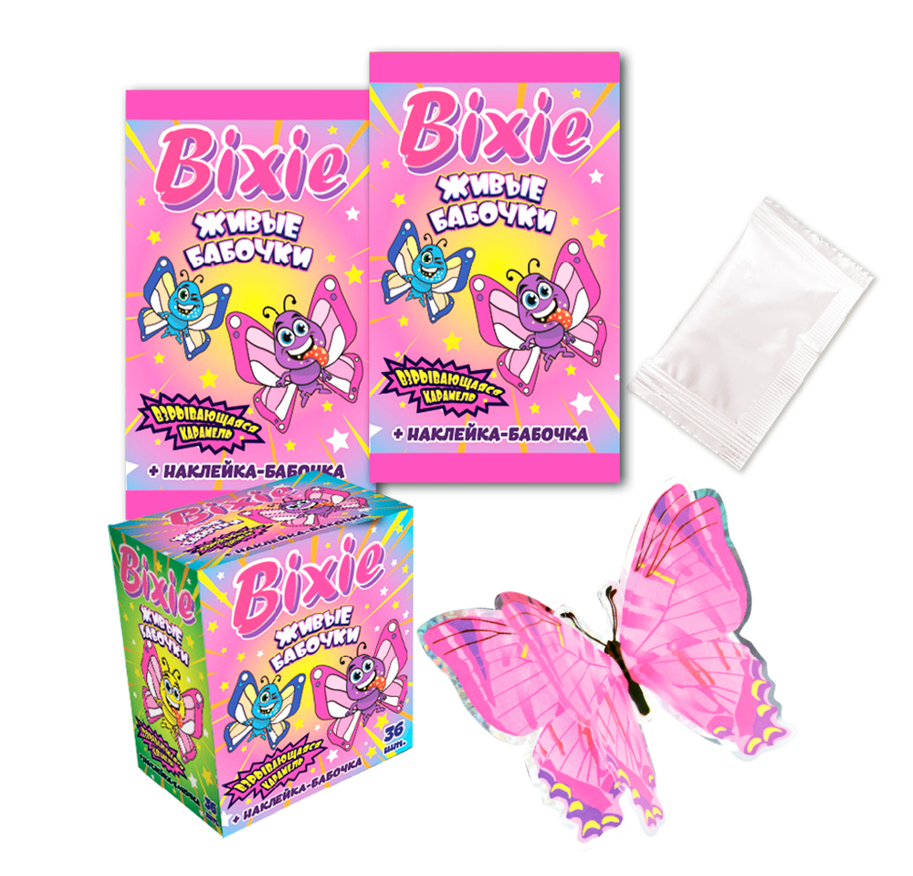 Карам. взрыв. "Bixie" с накл. "Живые бабочки" 12*36шт 1г