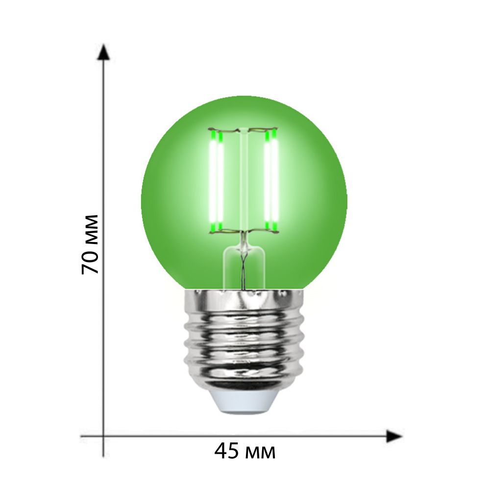 LED-G45-5W-GREEN-E27 GLA02GR Лампа светодиодная. Форма шар. Серия Air color. Зеленый свет. Картон. ТМ Uniel