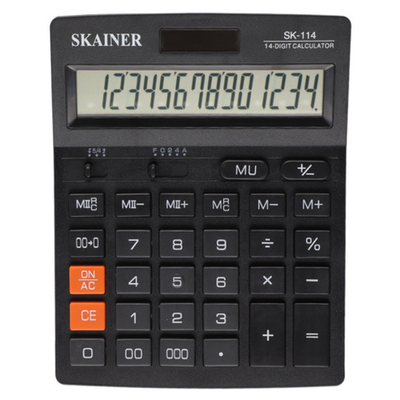 Калькулятор настольный SKAINER ELECTRONIC SK-114, 140х176х45 мм, чёрный, пластик, 1 шт