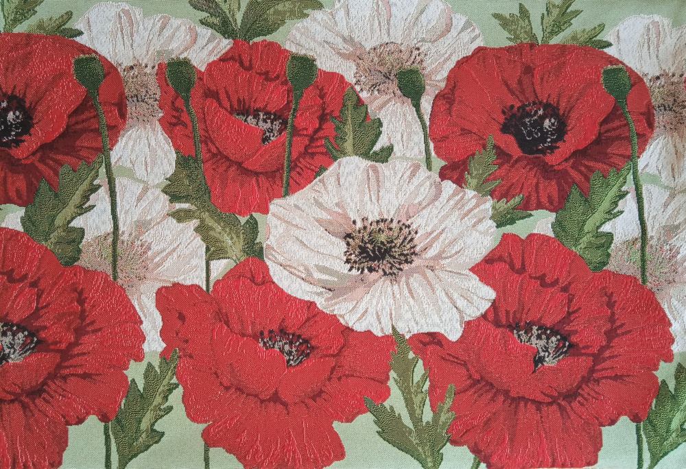 Декоративный гобеленовый чехол для интерьерной подушки Маки Красные и Белые 50*70