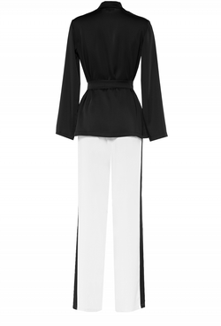 Брючный костюм из шелка чёрно-белый 06-19 SS
