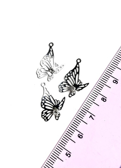 3007-р Подвеска"Бабочка" тонкая с цирконом, 20*12мм, родий