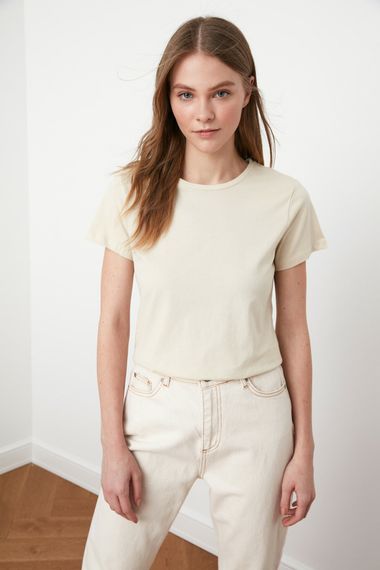 Qadın üçün qısa qol açıq bej köynək TWOSS20TS0133