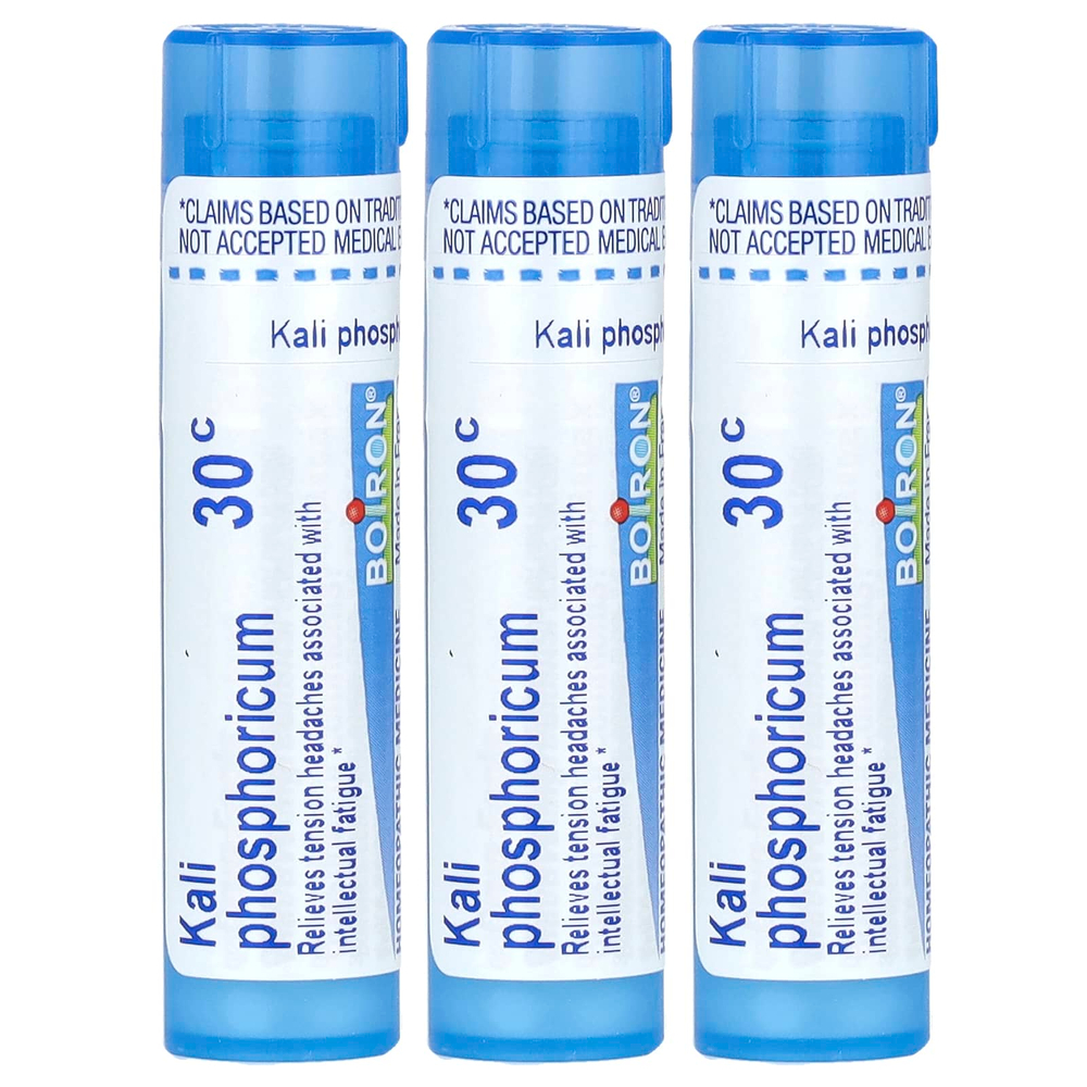 Boiron, Kali phosphoricum, средство для снятия умственной усталости, гранулы для рассасывания, 30C, 3 тюбика, прибл. 80 гранул в каждой