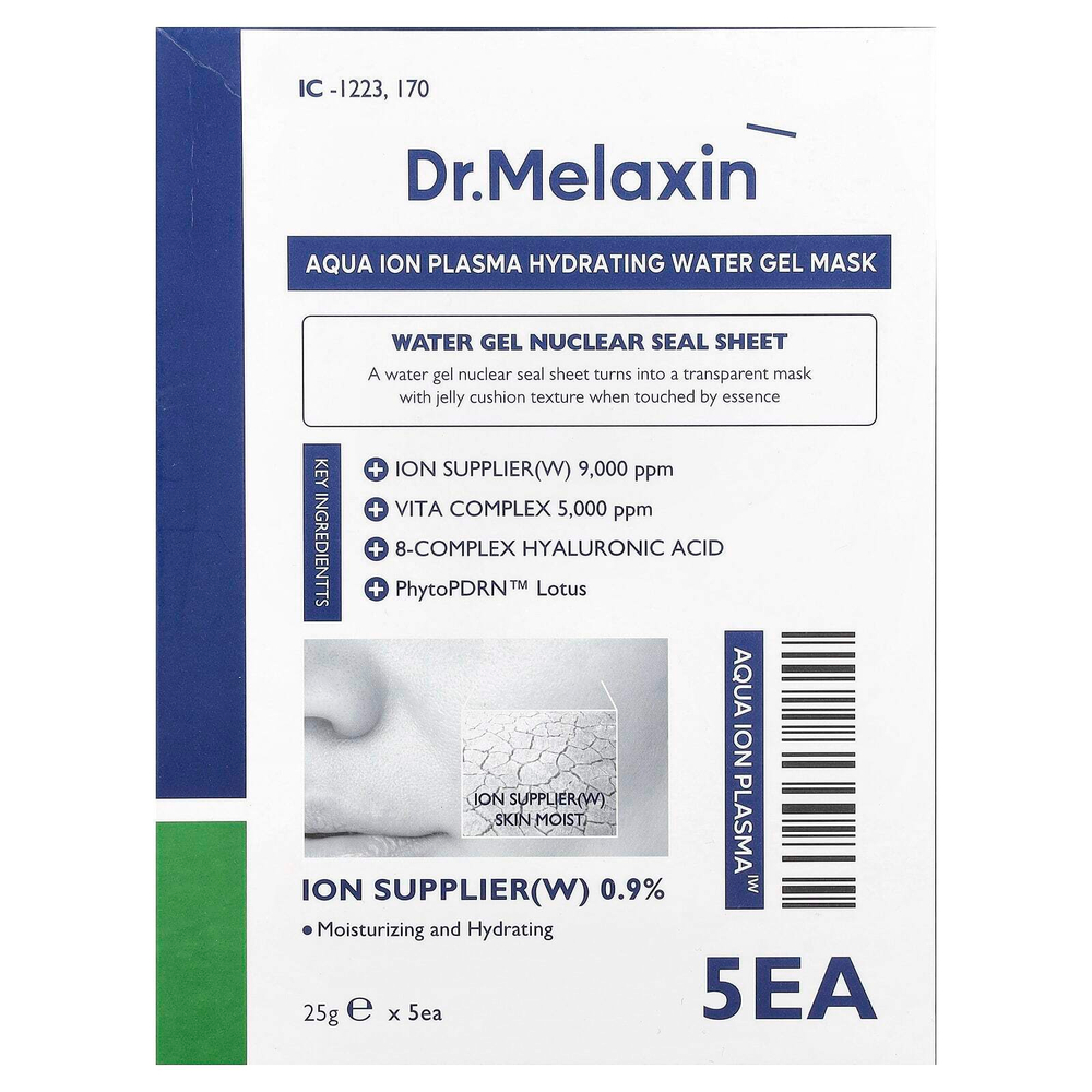 Dr.Melaxin, Aqua Ion Plasma, увлажняющая гель-маска с водой, 5 шт., 25 г (0,88 унции)