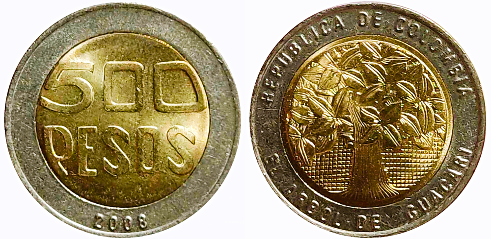 Колумбия 500 песо, 2008 Дождевое дерево UNC