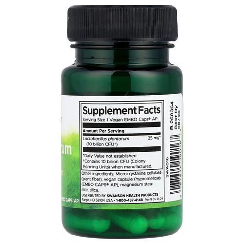 Swanson Vitamins, пробиотические лактобактерии плантарум, 10 млрд КОЕ, 30 веганских капсул EMBO Caps AP