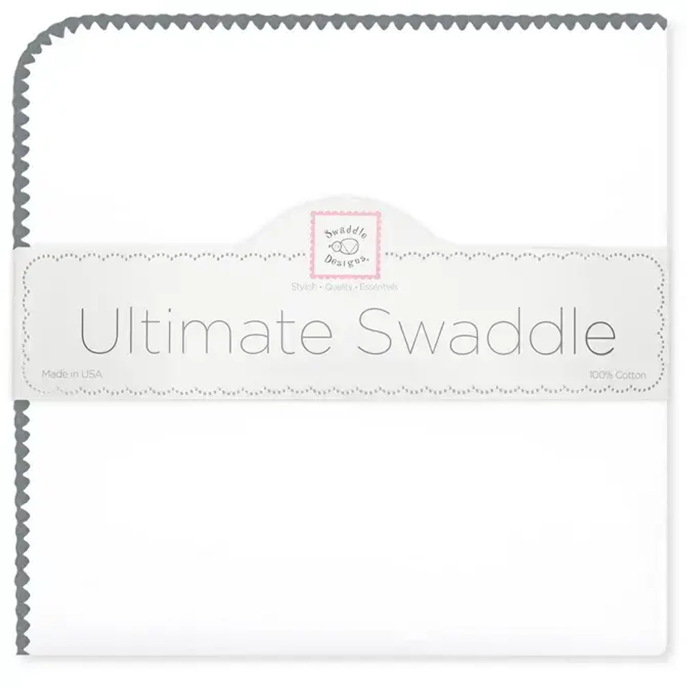 SwaddleDesigns Фланелевая пеленка для новорожденного - White with Dark Gray Trim
