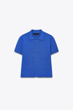 ZARA ТРИКОТАЖНЫЙ КАРДИГАН С БУСИНАМИ НА ПУГОВИЦАХ, ЯРКО-СИНИЙ