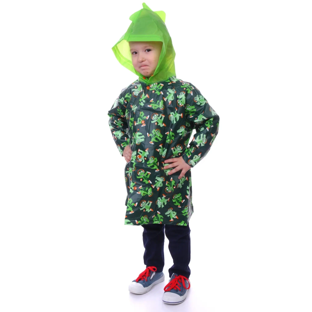 Дождевик-плащ детский «Волшебные звери-Заводной крокодил» с капюшоном, на кнопках, размер L(66*44см) ДоброСад