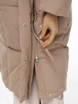 Пуховик длинный с капюшоном, бежевая, SilverFox