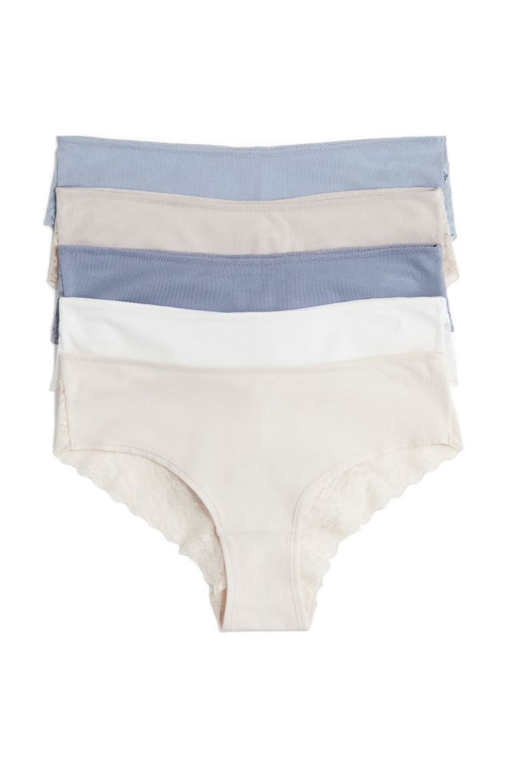 H&M Набор из пяти трусов с кружевом, светло-бежевый