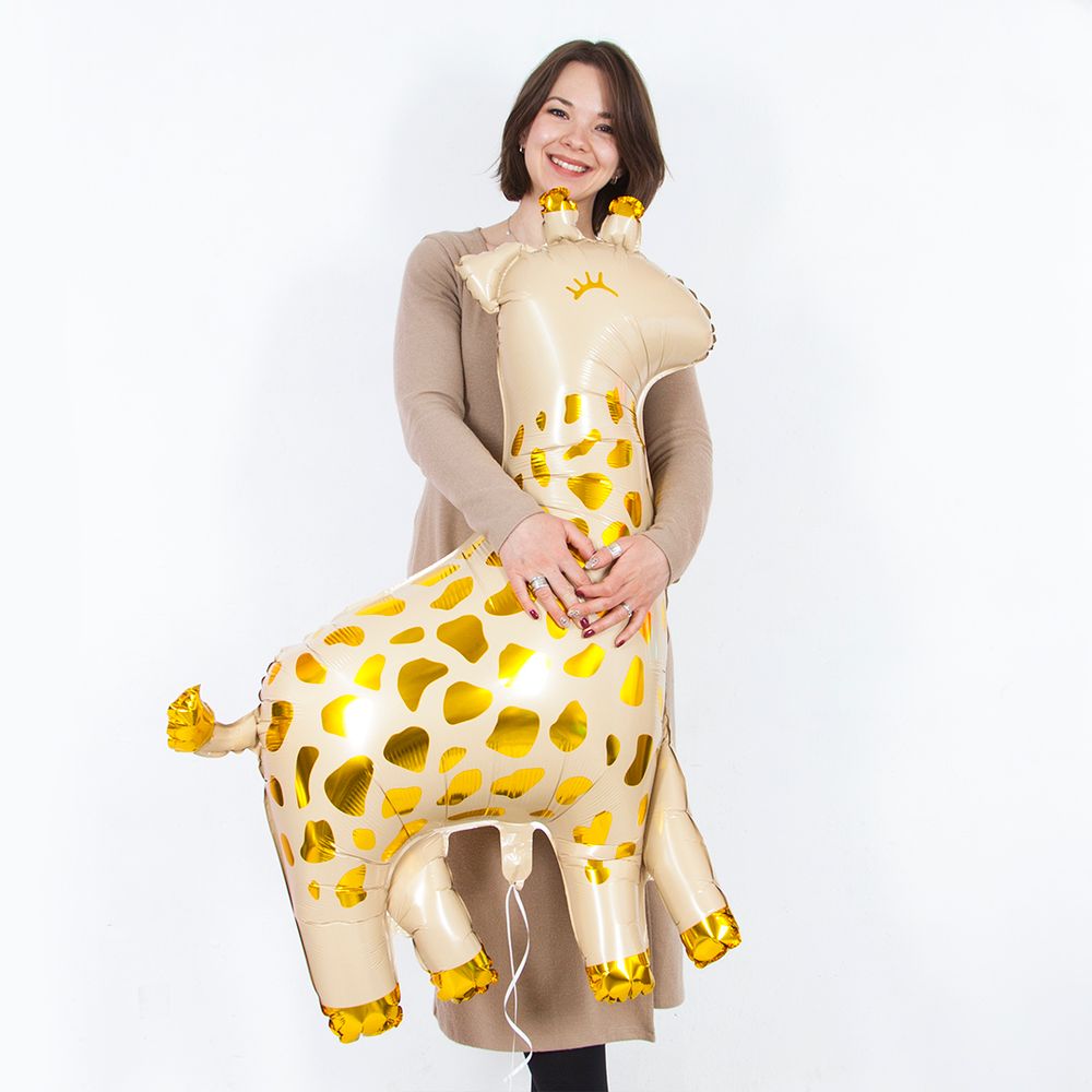 Шар (45''/114 см) Фигура, Жираф, Бежевый/Золото, 1 шт.