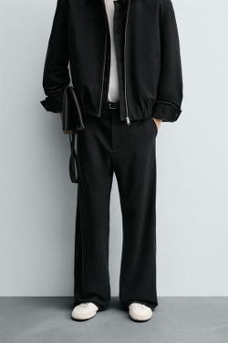 ZARA БРЮКИ RELAXED FIT ИЗ СТРУЯЩЕЙСЯ ТКАНИ, МОРСКОЙ ТЕМНО-СИНИЙ