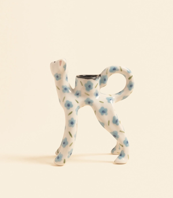 Подсвечник - Котик белый в голубой цветочек | laski_v_glazki