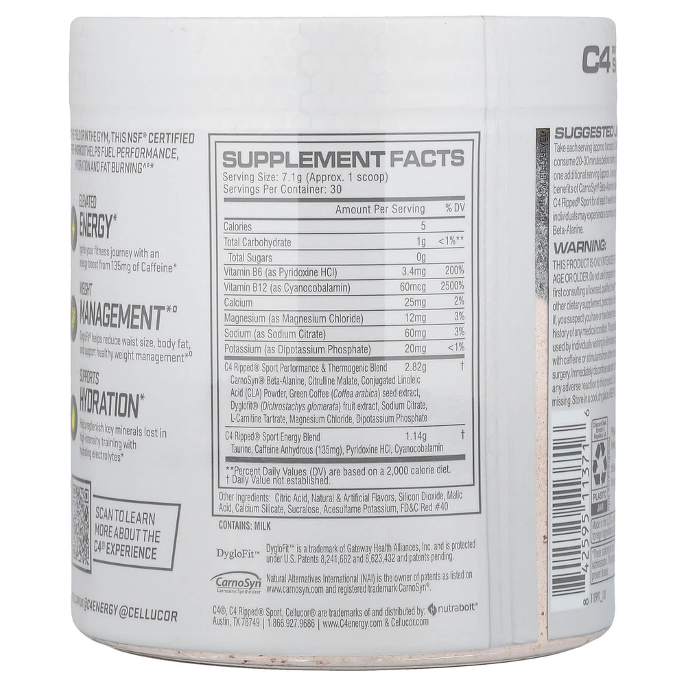 C4 / Cellucor, C4® Ripped Sport, предтренировочный комплекс, со вкусом фруктового пунша, 213 г (7,5 унции)