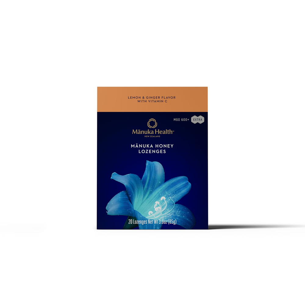 Manuka Health, леденцы с медом манука, лимон и имбирь, MGO 600+, 20 леденцов