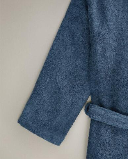 ZARA HOME ХАЛАТ ИЗ ХЛОПКА С КАПЮШОНОМ, СВЕТЛО-СИНИЙ