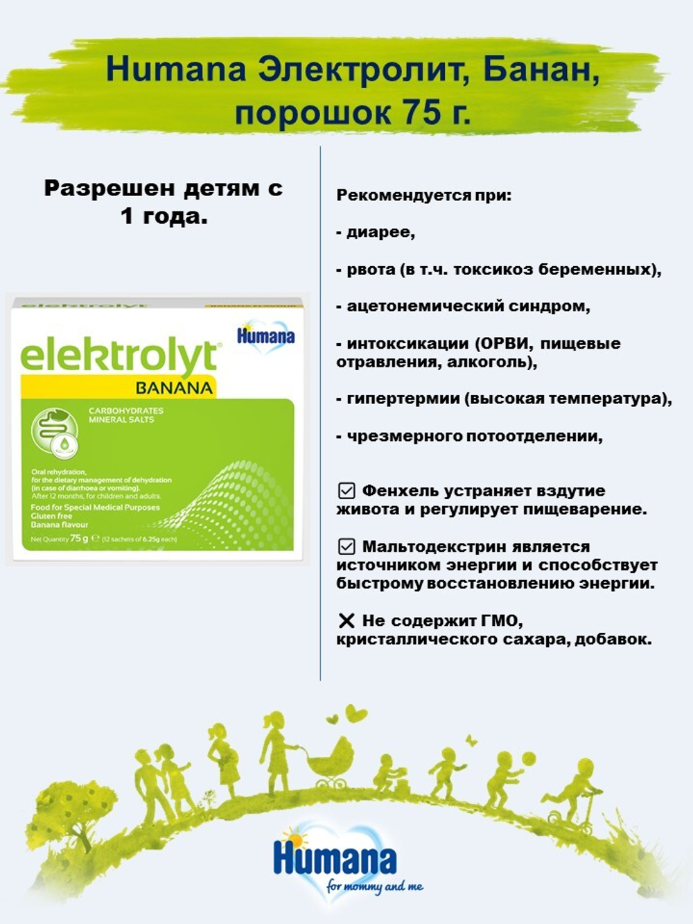 Биологически активная добавка Humana электролит-банан уп 75г/12 шт по 6,25 г