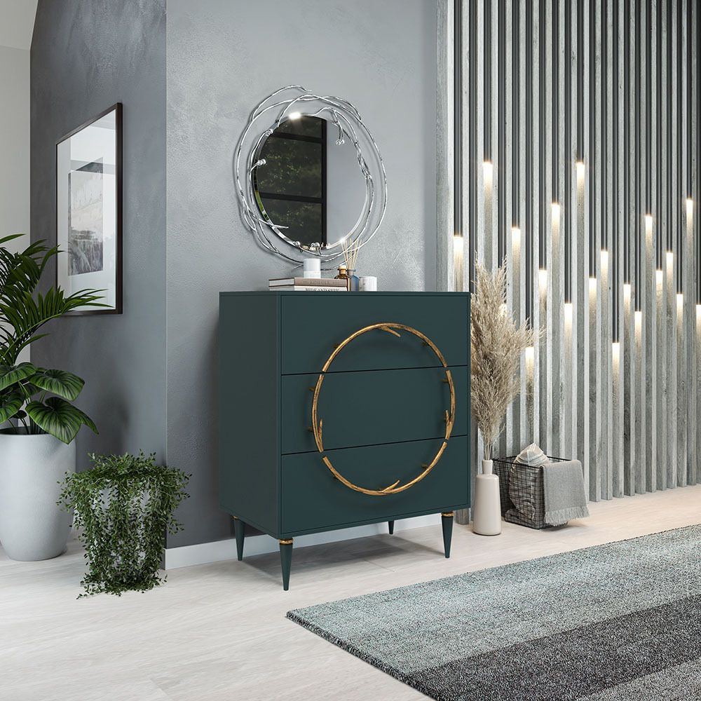 Комод Арт Колор matte Классик Голд с 3 ящиками Зеленый бирюзовый матовый