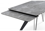 Керамический стол Woodville Дарвин 140(200)х80 серый мрамор larka grey, черный, ножки черные