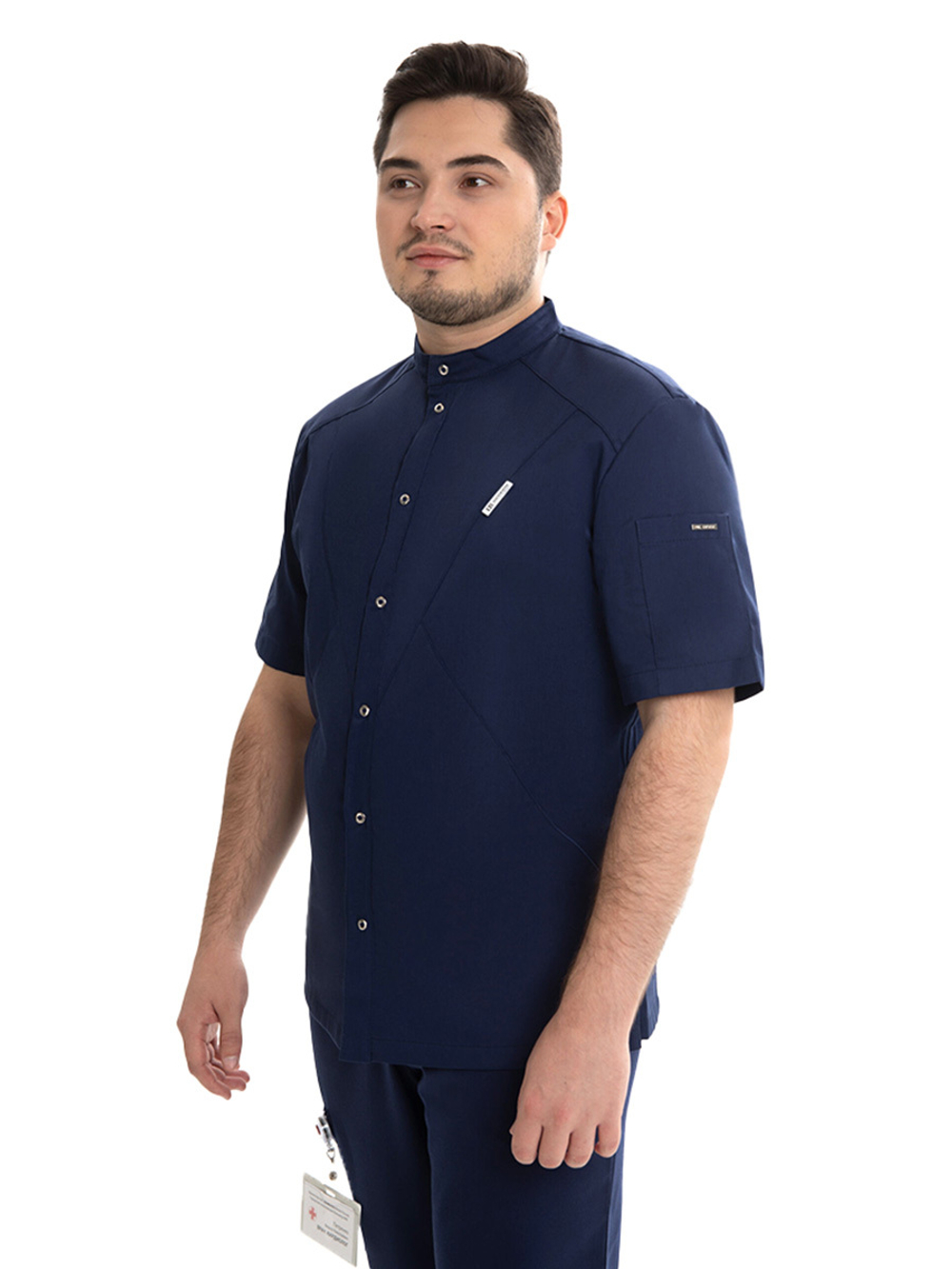 Блуза медицинская мужская Доктор стиль Алекс с коротким рукавом, темно-синий, 52