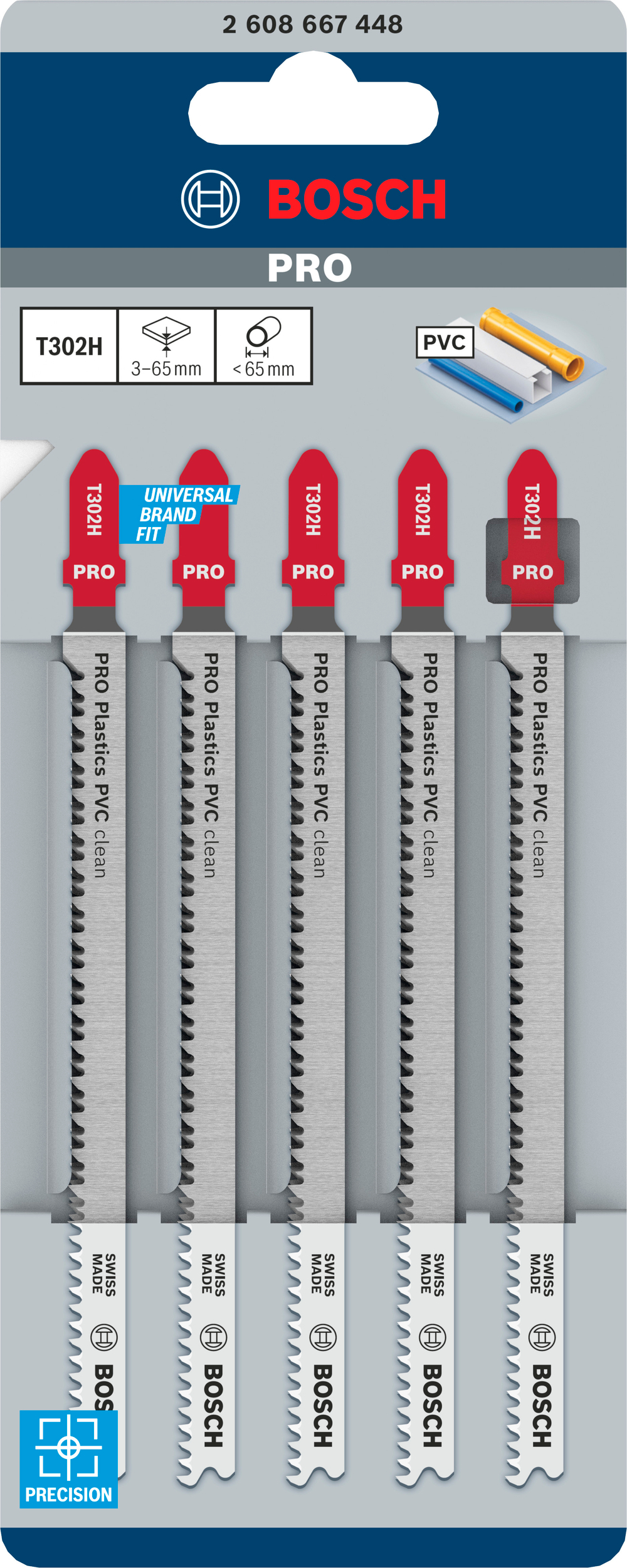 Пилка для лобзика по ПВХ 132 мм, T302H BOSCH 2608667448