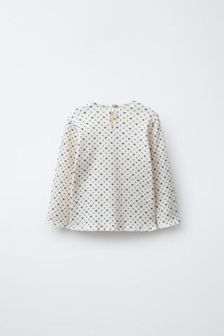 ZARA ФУТБОЛКА В РУБЧИК SOFT TOUCH С БАНТАМИ, ЭКРЮ/СИНИЙ