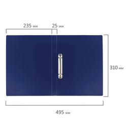 Папка на 2 кольцах BRAUBERG "Office", 25 мм, синяя, до 170 листов, 0,5 мм, 227494
