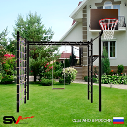 Уличная шведская стенка Sv Sport рукоход с комплектом турник прямой 2шт У5546К (Брусья/Деревянные/Щит баскет/Сетка)