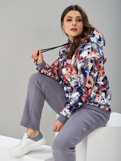Костюм с брюками КБфн-055Ц/серый-цветочнаяфантазия