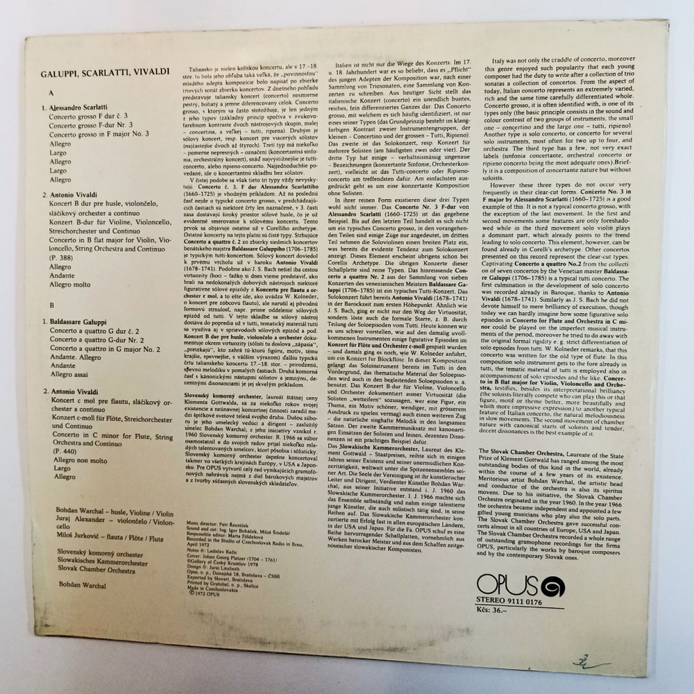 Винтажная виниловая пластинка LP Galuppi Галуппи Scarlatti Скарлатти Vivaldi Вивальди Slovak Chamber Orchestra Concertos (Чехословакия 1981)