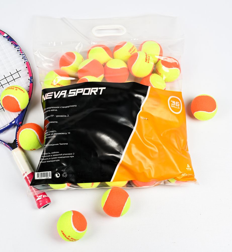 Детские теннисные мячи NEVA SPORT Orange (36 мячей в пакете)