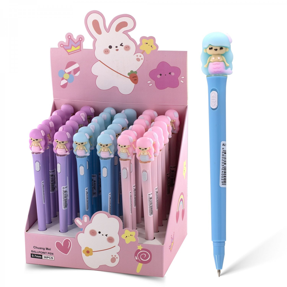 Ручка шариковая Alingar, "Русалочки", 0,7 мм, синяя, с подсветкой, круглый, цветной, пластиковый корпус, карт. уп.