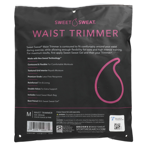Sports Research, Sweet Sweat, пояс для похудения, средний, черного и розового цвета, 1 шт.