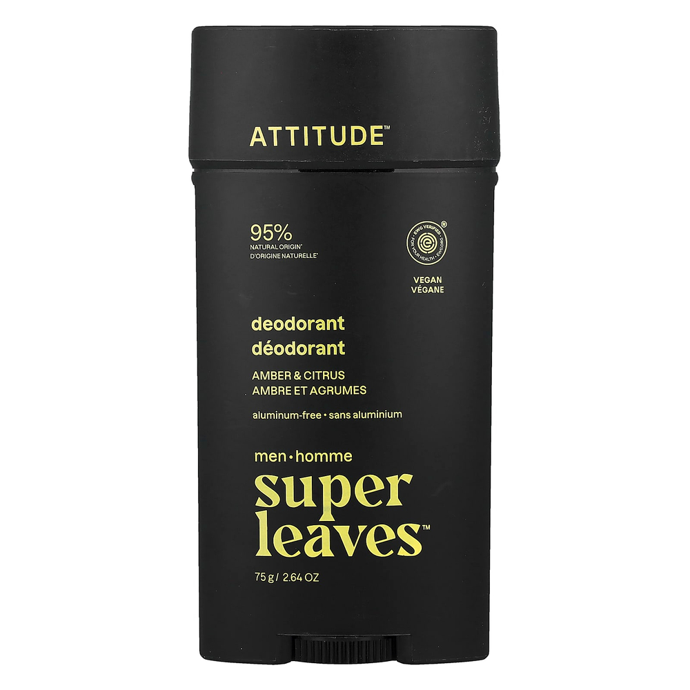 ATTITUDE, Super Leaves™, дезодорант без алюминия, для мужчин, янтарь и цитрус, 75 г (2,64 унции)
