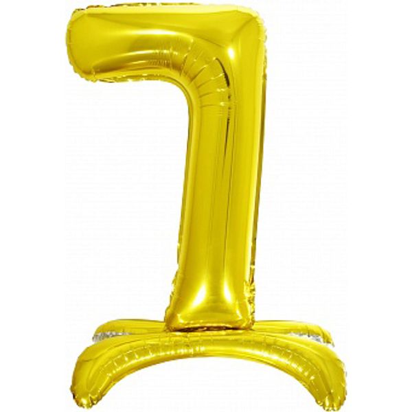 Фольгированная цифра 7, Золотая на подставке, 81 см