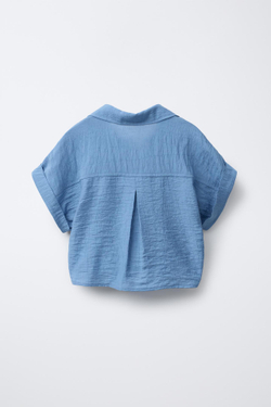 ZARA РУБАШКА ИЗ РЕЛЬЕФНОЙ ТКАНИ С УЗЛОМ, ВЫЦВЕТШИЙ СИНИЙ