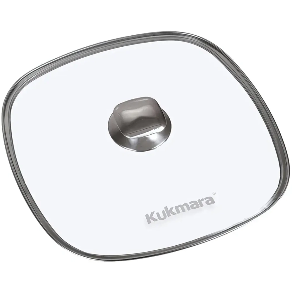 Крышка стеклянная квадратная 260мм с ободом и ручкой из нержавеющей стали,деколь серая