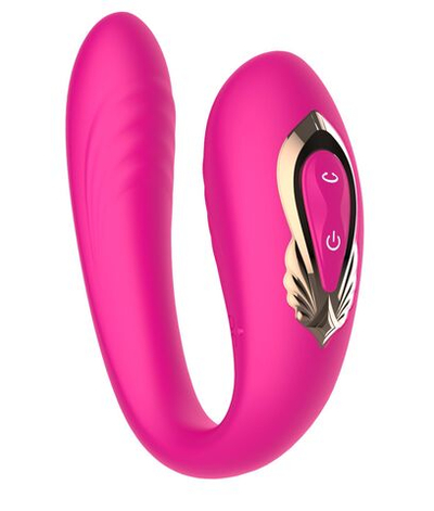 Розовый U-образный вибратор с вращающейся вагинальной частью (Цвет: розовый)