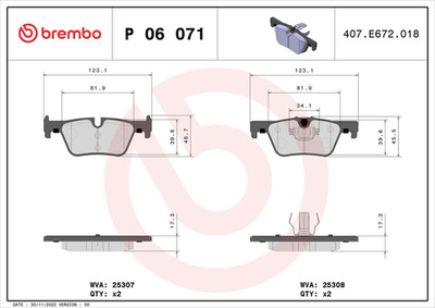 BREMBO - P06071-BRB - Brake Pad Set, disc brake