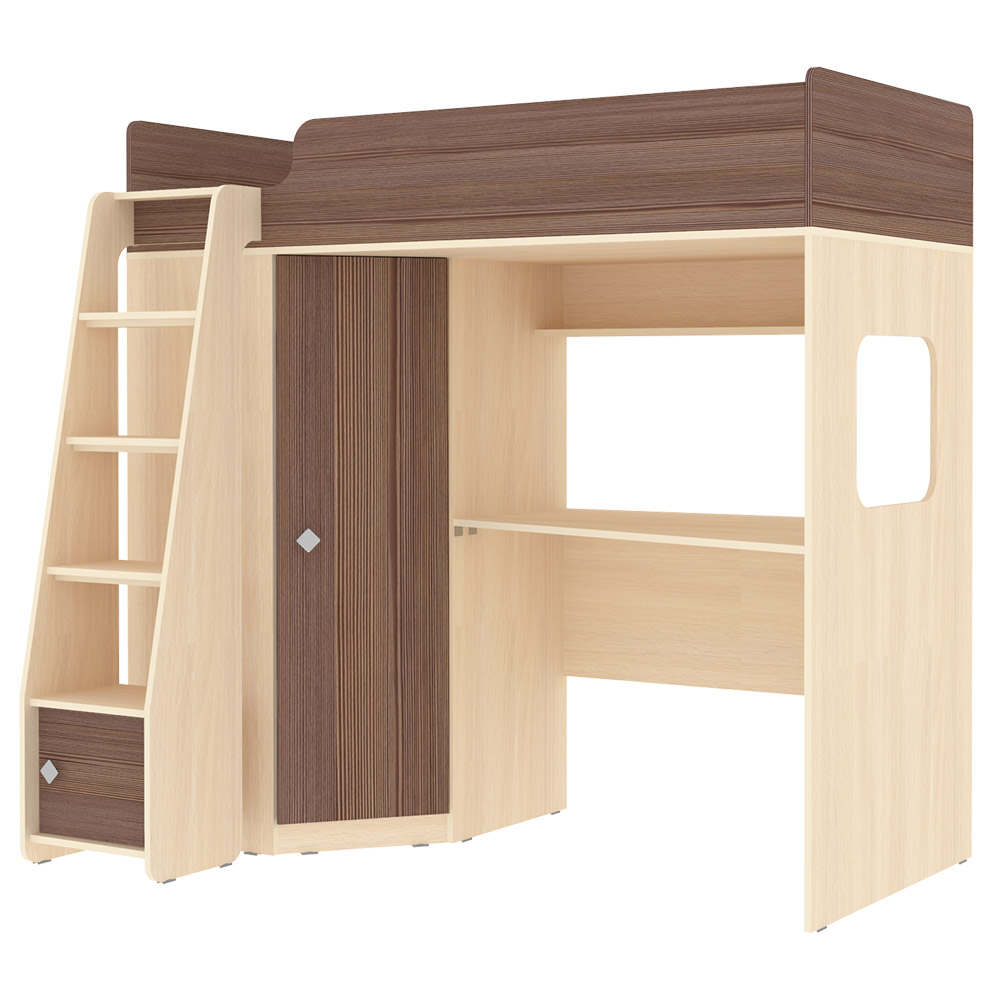 Кровать-чердак КарИВи Л-В603.1 75x175  Дуб Молочный Бодего Темный